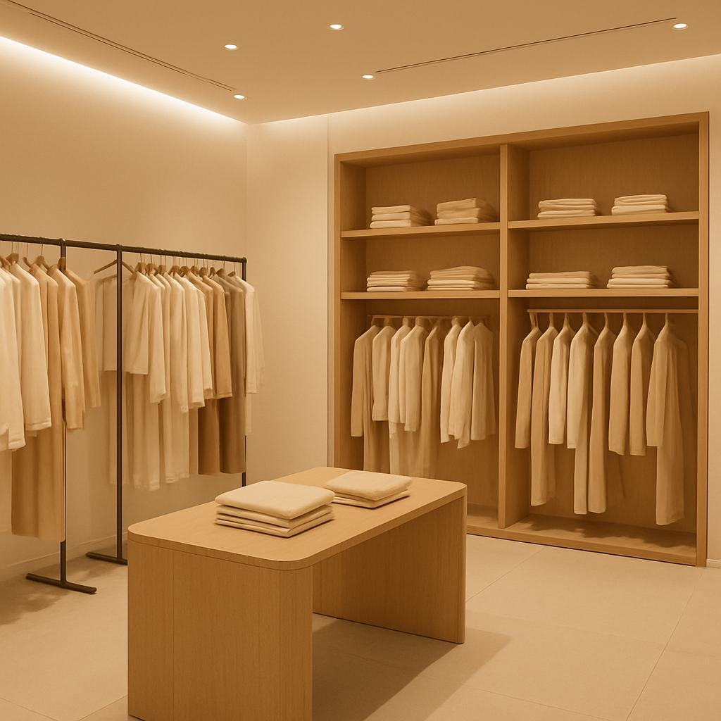 Retail garment display with neatly arranged clothing